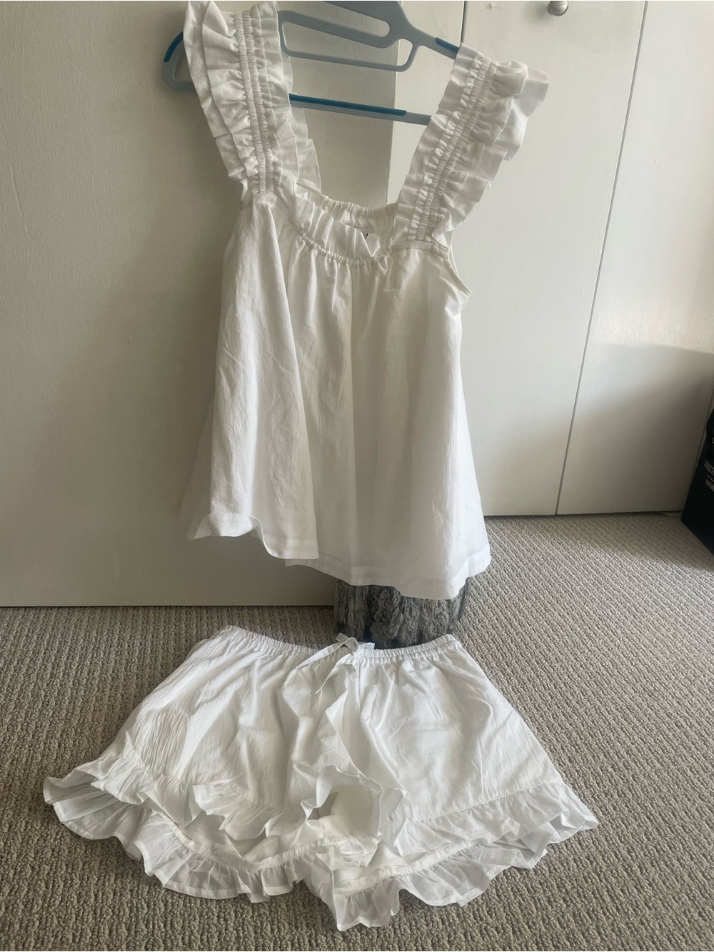 Women’s White Ruffle Tank & Shorts Sleep Set